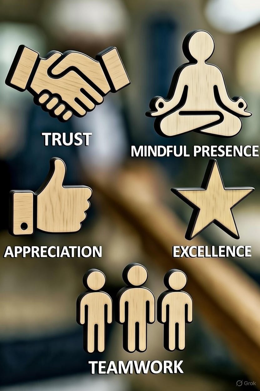 Bradford Heating & Cooling Core Values — Trust, Mindful Presence, Appreciation, Excellence, Teamwork